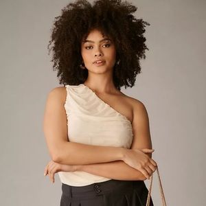 Anthropologie One-Shoulder Ruched Crop Top in Cream Sz 2X‎ NWT